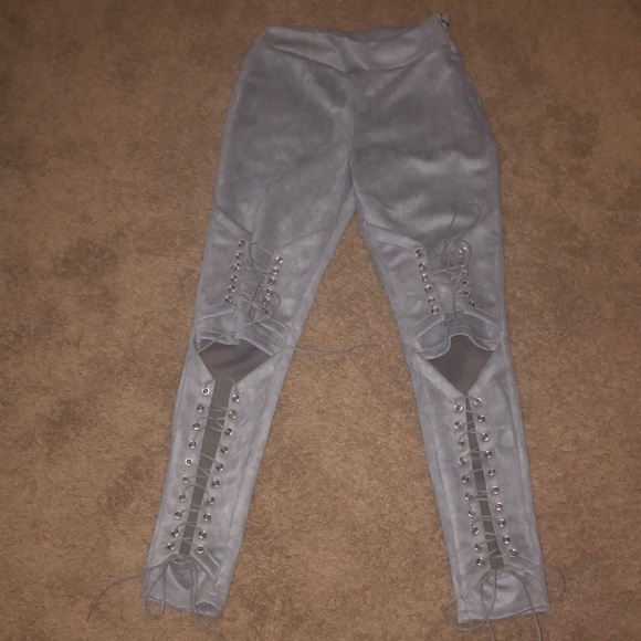 High waisted Grey suede pants - Picture 1 of 3